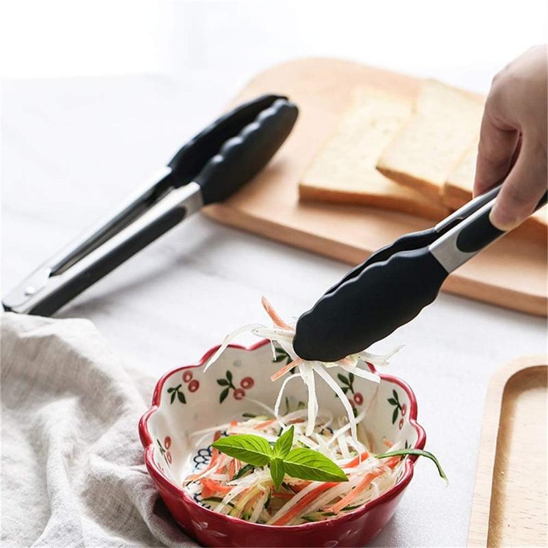 3pcs Silicone Kitchen Cooking Tongs Set Stainless Steel Nonstick Food Tongs Non-Slip Cooking Clip Clamp BBQ Salad Grill Tools