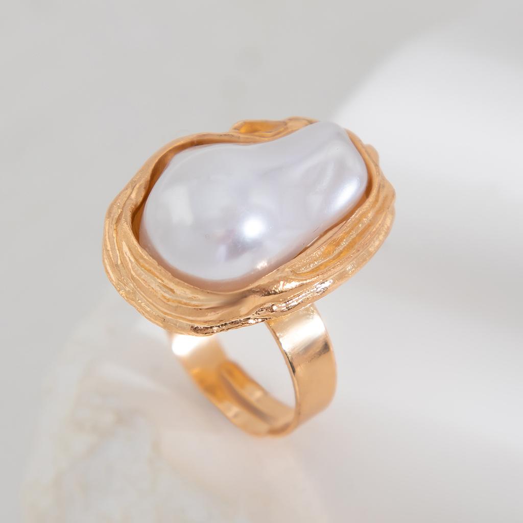 Lacteo Punk Semi Baroque Imitation Pearl Alloy Open Adjustable Rings For Women Banquet Wedding Aesthetic Jewelry Accessories New