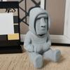 Compact Desk Figurine 3D Printed Moai Statue Ornament, Mini Easter Island Stone Desktop Decor, Interesting Model Modern Hoodie Figurine, Sitting