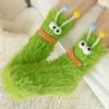 2 Pares de Meias Cor de Grama Feias - Meias de Inverno Aconchegantes de Pelúcia até o Meio da Panturrilha Casuais Para Festas Para Crianças Bom Presente Decoração Bonita