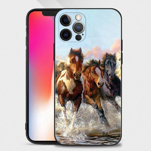 

Чехол для телефона для Iphone 14 13 12 11 Pro Max Mini Xs Max Xr X 7 8 Plus 6s, мягкий силиконовый чехол Fundas Running Horses For iPhone XS Max