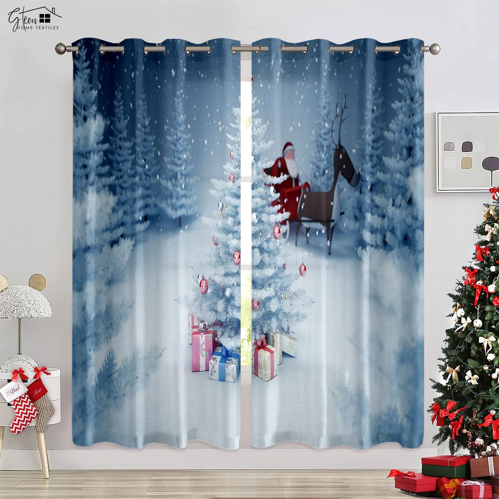 Decoração de Natal Cortinas Árvore de Natal Presente de Papai Noel Alce Lareira Flocos de Neve Festival de Ano Novo Cortinas de Impressão 3D