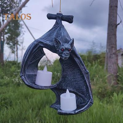 Bat Wall Tealight Holder Double Candle Gothic Bat Sconce with Candles Halloween Bat Candlestick Hanging Decoration for Home Decor