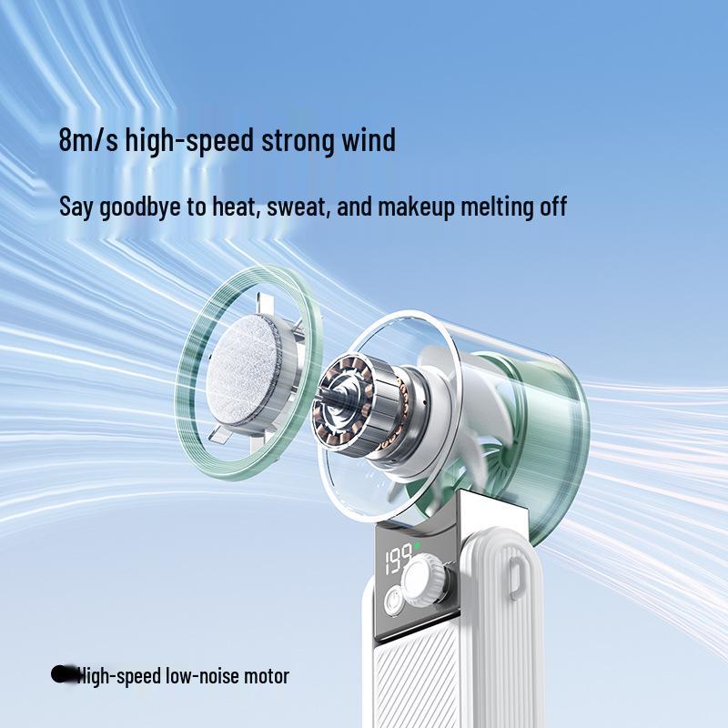 Portable Handheld Cooling Fan with Digital Display, Long Battery Life, USB Rechargeable, Foldable Design for Outdoor Use
