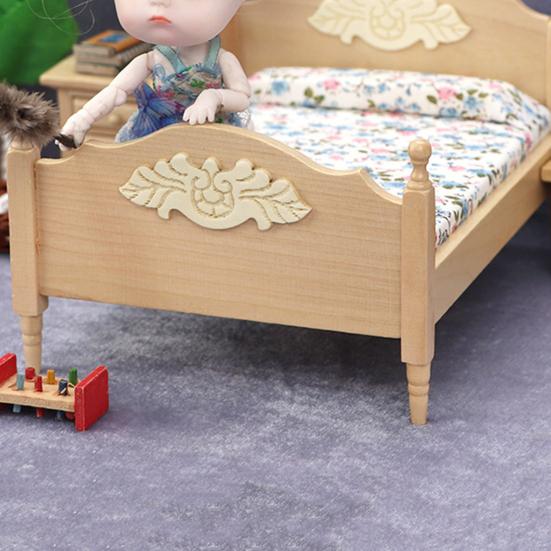 1:12 Domek dla lalek Łóżko Kwiat Projekt Miniatura Mebli Drewniane Łóżko Model Zabawka Domek dla Mikro Krajobrazu