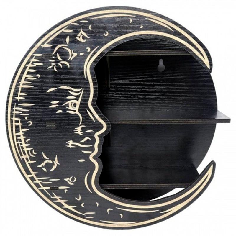 Antyczny, montowany na ścianie kryształowy wyświetlacz Półka w kształcie księżyca Kryształowy stojak, dekoracja ścienna Drewniany stojak Półka na olejki eteryczne Sypialnia