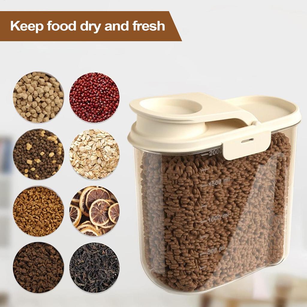 2L Airtight Dog Food Storage Container Transparent Dust-proof Anti-moisture Grain Dispenser Large Capacity Puppy Barn Bunny Use
