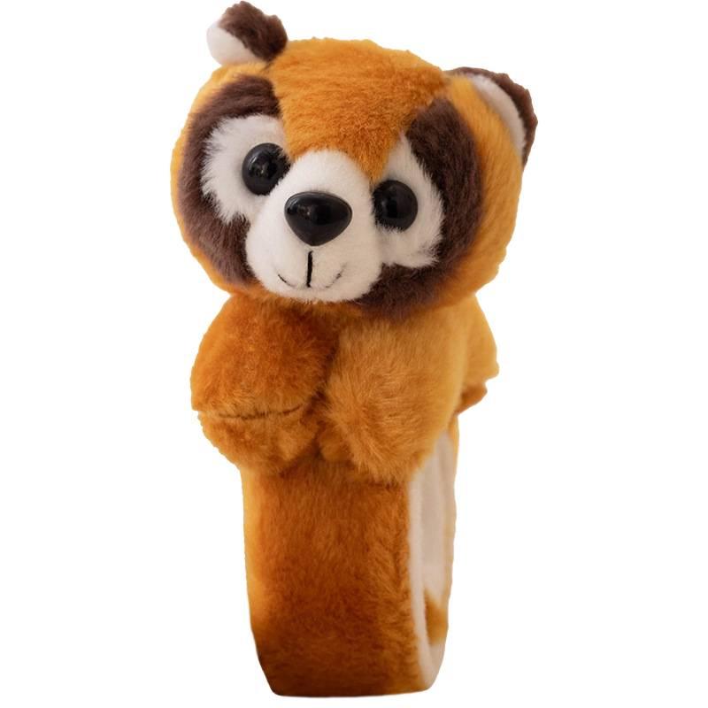 Tiger & Raccoon Plush Snap Band Bracelet - Cute Kids' Zoo Animal Wrist Accessory with Small Pendant