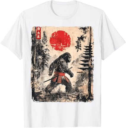 Samurai Bigfoot Japanisches Vintage Grafik Ukiyo-e Kunst Lustiges T-Shirt