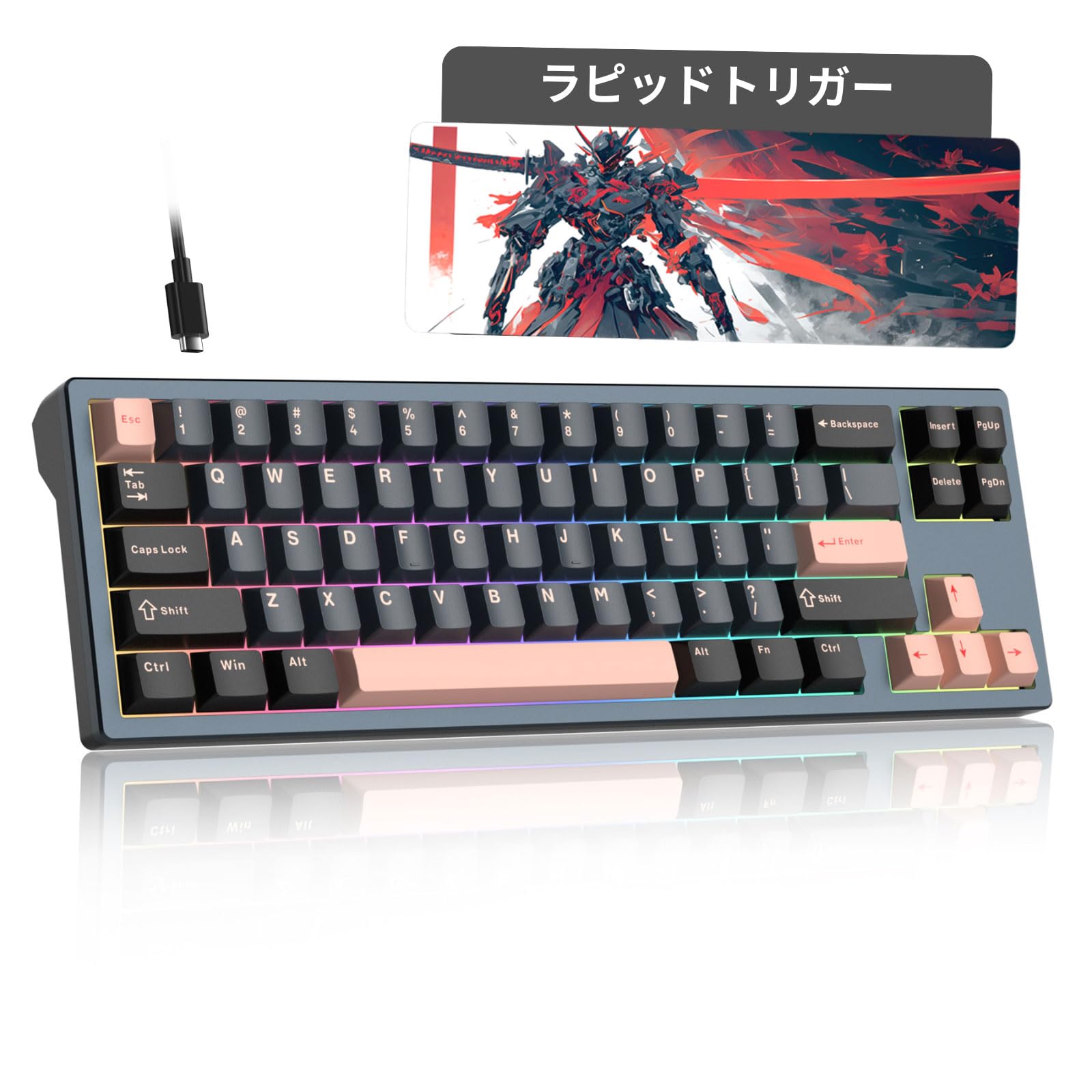 

MageGee Rapid Trigger Keyboard Wired RGB Size Gaming Keyboard with Rapid Triggers CNC Aluminum US Magnetic PBT Keycaps 68-Key 65% Frame, Layout,