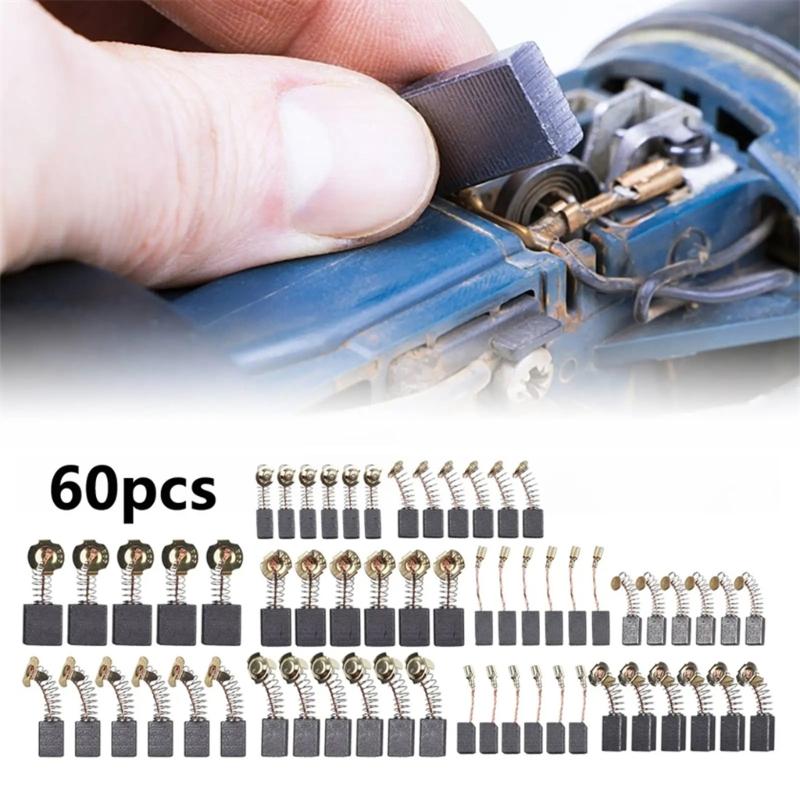 60 ks Náhradní uhlíky pro elektromotor 10 různých velikostí Odolné vůči vysokým teplotám Uhlíkové kartáče pro renovaci