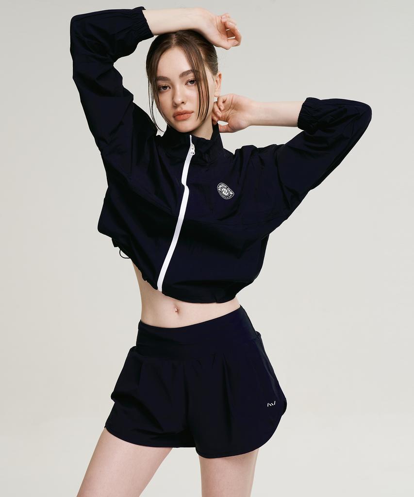 Leijibi [Set] Cool Touch Crop Loose Fit Women'S Zip-Up Rash Guard + Swim Pants Set (4 Colors)