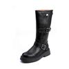 Soft leather mid-height boots Western cowboy boots Women's belt buckle Korean version retro knight boots Brown boots over the knee