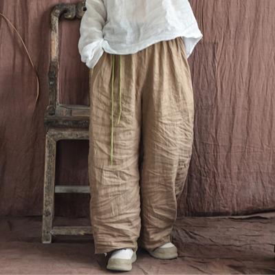 Pantaloni larghi da donna vintage larghi primaverili Pantaloni lunghi da donna con fasciatura in vita elastica in lino