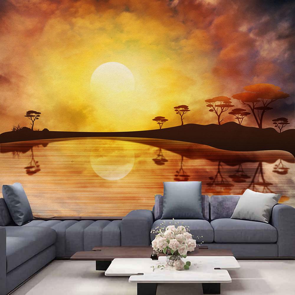 Ocean View Wall Tapestry Forest Waterfall Lotus Decoration Wall Carpet Beach Tapestry Living Room Bedroom Background Cloth