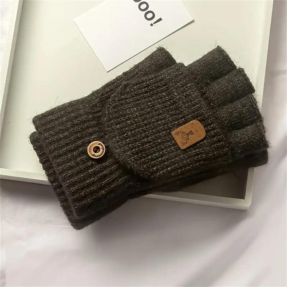 Men Women Winter Gloves Half Finger Open Flip Design Flap Warm Gloves Knitted Thickened Windproof Hand Cover Gifts for Outdoor