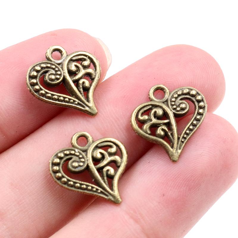Charms Hollow Lovely Heart 15x14mm Antique Making Pendant fit,Vintage Tibetan Bronze Silver color,DIY Handmade Jewelry