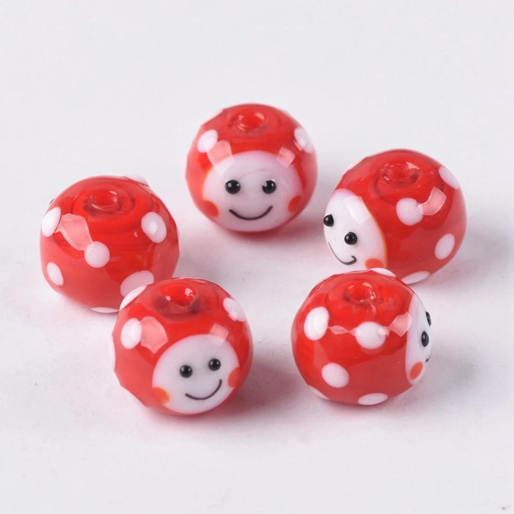 

2 шт. 14x11 мм круглые бусины лэмпворк из стекла ручной работы с точками в виде смайликов для изготовления ювелирных изделий, фурнитура для рукоделия 14x11mm-2pcs