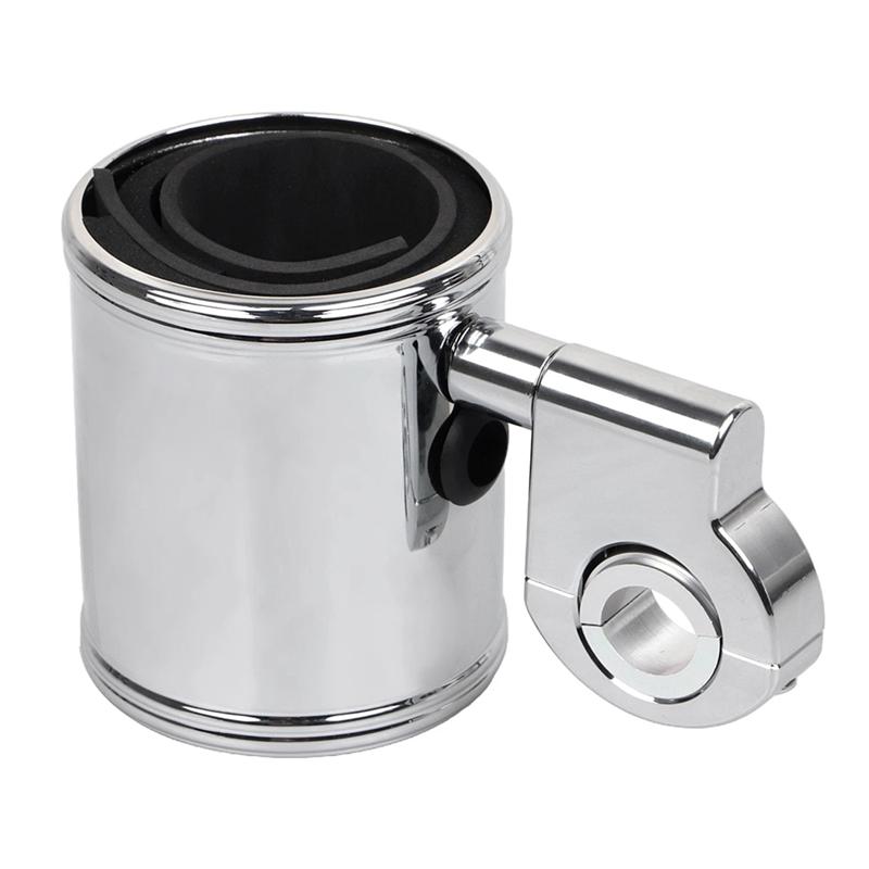 Universal Chrome Handlebar Drink Cup Holder For Motorcycles- 7/8Inch, 1Inch, 1.25Inch Sportster Compatible