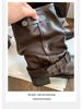 Klobige Plateau Weitschaftige Slouchy Stiefeletten - Echtes Leder Damen Herbst/Winter Stil