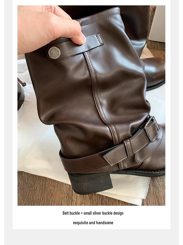 Klobige Plateau Weitschaftige Slouchy Stiefeletten - Echtes Leder Damen Herbst/Winter Stil
