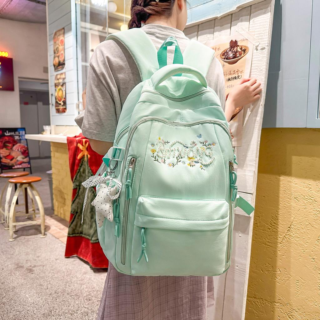 Schoolbag Tinglan light blue fresh embroidered backpack female Korean soft sister student schoolbag female junior high school high school large