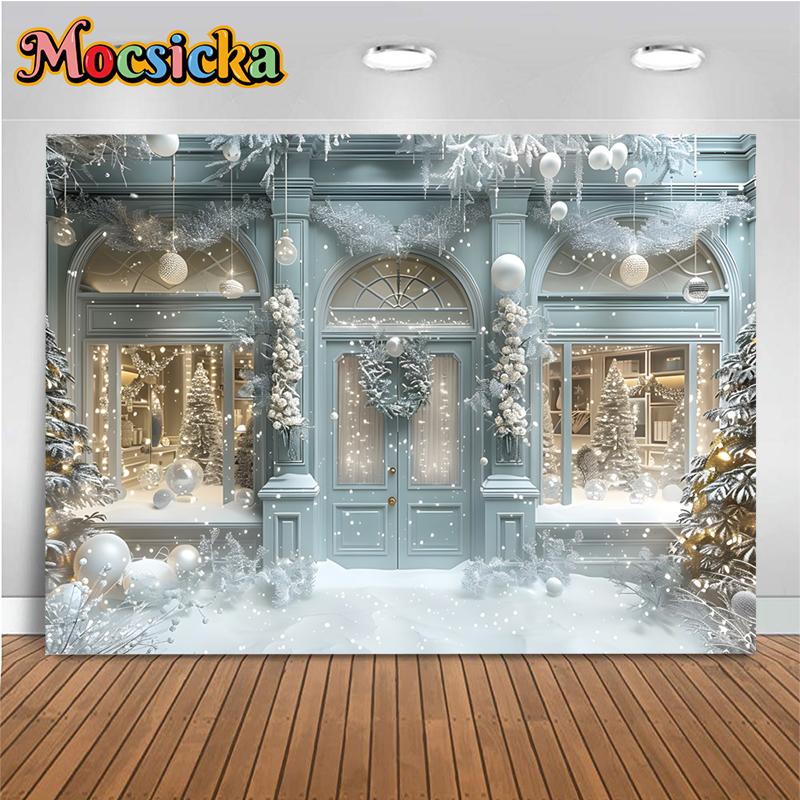 Merry Christmas Backgrounds For Photographs White Snow House Tree Children Shooting Props Decorations Backdrops Studio Photocall