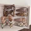 Milk Coffee Plaid Embroidered Bow Hairpin Sweet and Cute BB Clip Versatile Texture Side Clip Hair Accessories