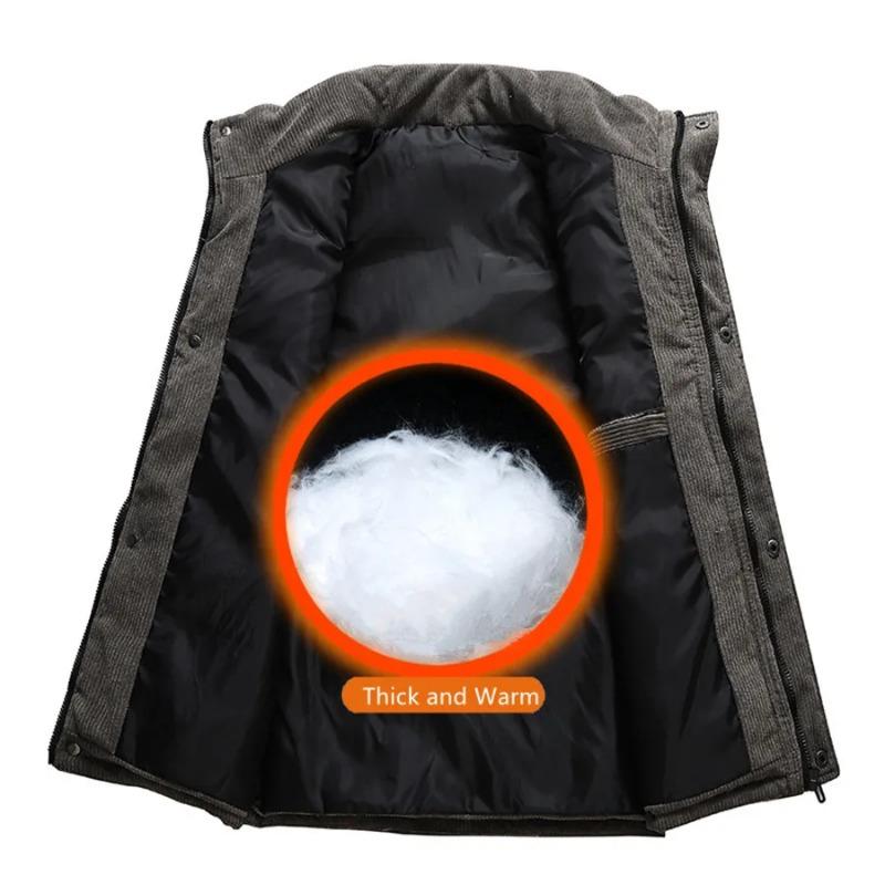 New Vest Jacket Men's Autumn Winter Warm Sleeveless Coat Stand Collar Padded Waistcoat Corduroy Work Wear Male Clothes 5XL