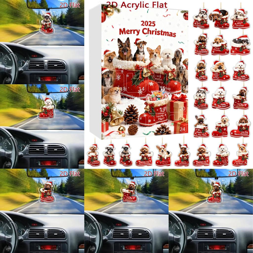 Weihnachts-Hunde-Adventskalender 24 weihnachtliche Ornamente mit Hundemotiv Feiertags-Countdown-Kalender Hunde mit roten Schuhen Perfekt für Tierliebhaber, Tierbesitzer