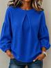 Women's Waffle Solid Color Top Shirt European and American Lantern Sleeves Round Neck Simple Long Sleeves