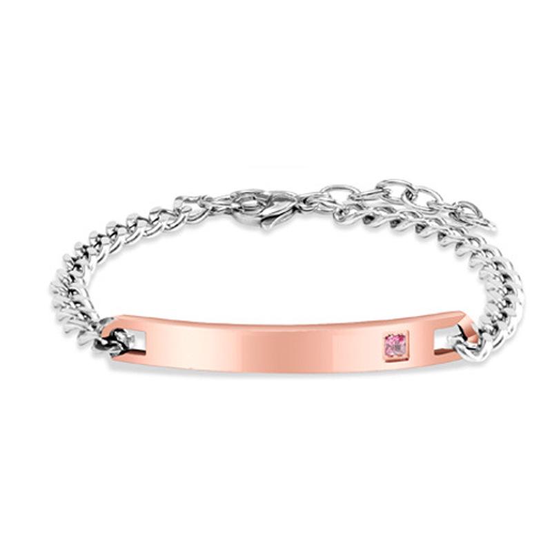 Crown Heart Zirconia Engravable Titanium Steel Couple Bracelet - Valentine's Day Gift