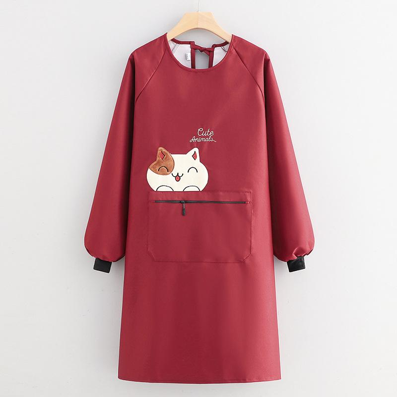 Fashionable Cartoon Waterproof Long-Sleeved Kitchen Apron for Women