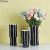 Black and White Stripe Ceramic Vase Flower Pots Decorative Flower Arrangement Desk Decoration Ornaments Crafts Floral Vases