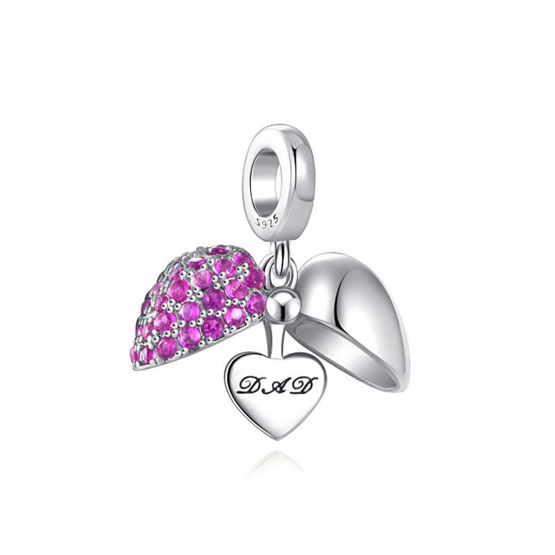 925 Silver,Mom, Dad,Heart-Shaped Bead Pendant Suitable for European Bracelet DIY Exquisite Jewelry