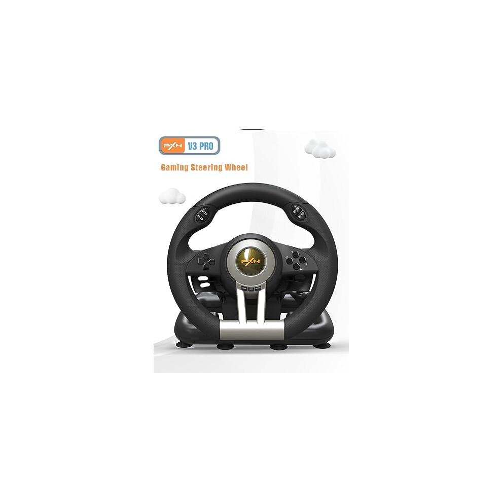 PXN V3 Pro Gaming Steering Wheel with Pedals - 180-Degree Wheel, Vibration Feedback, Integrated Shifter, Paddle Shifters - Multi-Platform