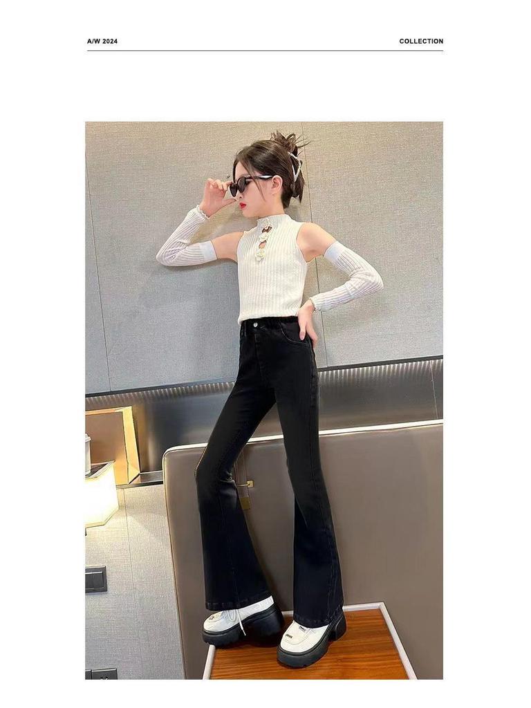 2025 Koreanischer Stil Mädchen Schlankmachende Schlagjeans – Trendige Frühling/Herbst-Mode