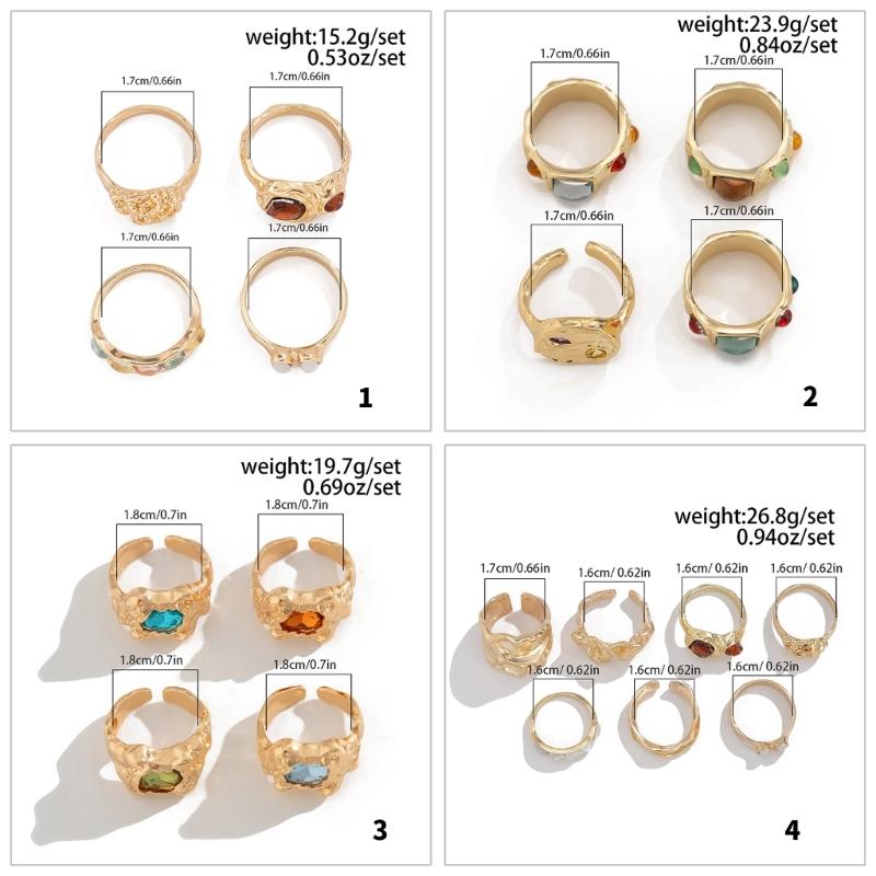 Stylish Gold Tone Geometric Rings Set Adorned with Fashionable Gemstones for Special Occasions Parties Supplies