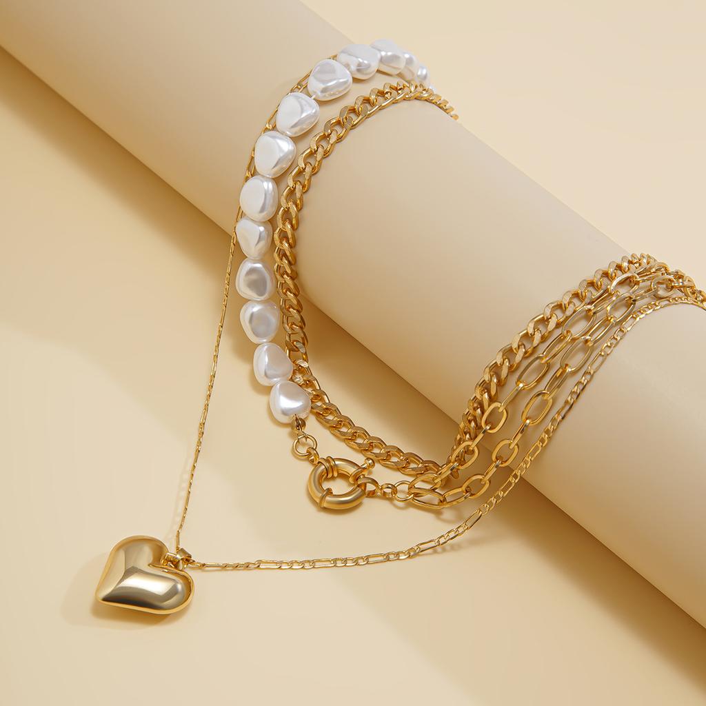 ins wind sweet cool asymmetrical love pendant necklace, multi-layer cross chain necklace jewelry women