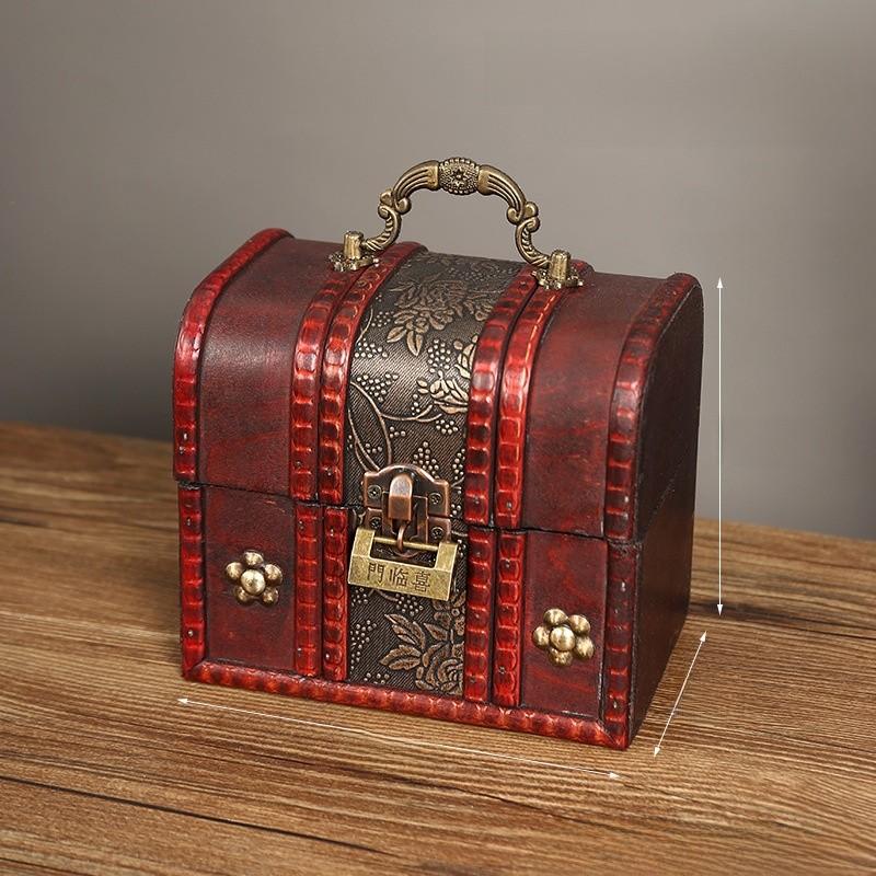 Wooden Box Jewelry With Lock For Dustproof Storage And Home Vintage Decoration