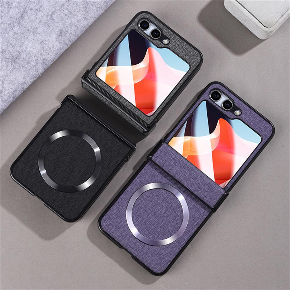 Business Integrated Screen Film Case for Samsung Galaxy Z Flip 5 Magsafe Cases Cloth Texture 3 In 1 Full Protector Galaxy Z Flip5 Hinge Cover
