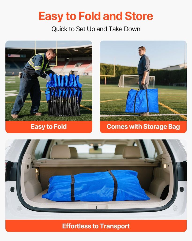 Portable Folding Bench, 8 Seat Foldable Soccer Bench with Side Pockets and Carrying Bag, Lightweight Sideline Seating with Back Rest for Football,