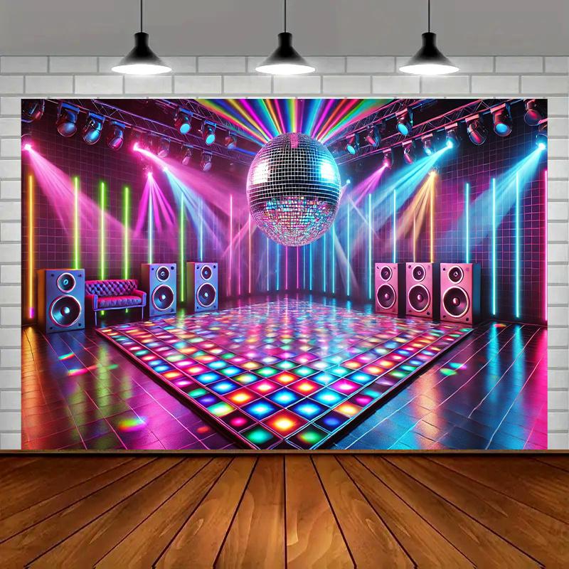 Disco Dance Floor Scene Background Party Banner, Suitable for Holiday, Studio, Home, and Garden Celebrations