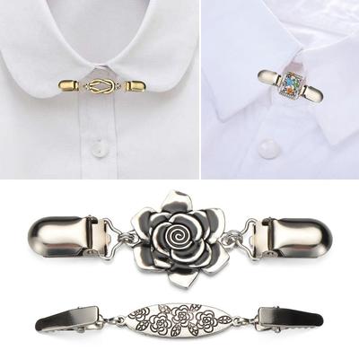 New Retro Shirt Collar Rhinestone Shawl Brooch Cardigan Clip Sweater Blouse Pin Duck Clip Clasps