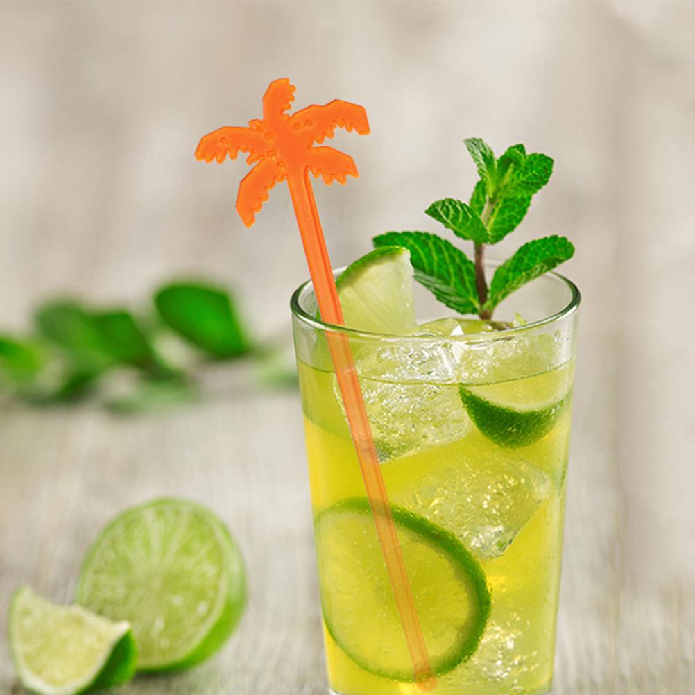 25 Pcs Juice Stirrers Neon Palm Tree Coffee Swizzle Stick Cocktail Drink Wooden