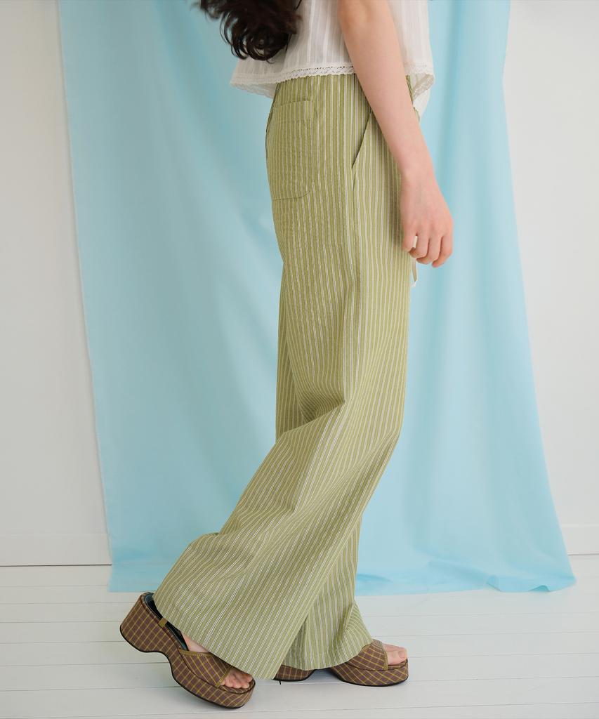 Moui Cozy Stripe Banding Pants (Olive)