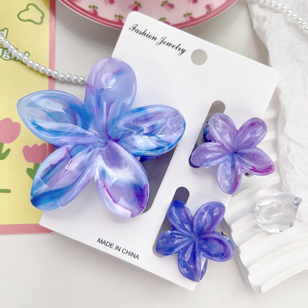 3 Pcs Hawaiian Hair Claw Clip for Women,Flower Marble Vein Hairpin Barrette Summer Vacation Beach Cute Fashion Hair Accessories