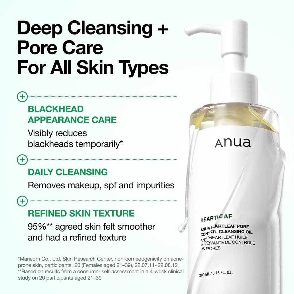Anua Heartleaf Pore Control Cleansing Oil 200ml,has a hypoallergenic texture,Reduce blackheads with just one use,effective for soothing the skin
