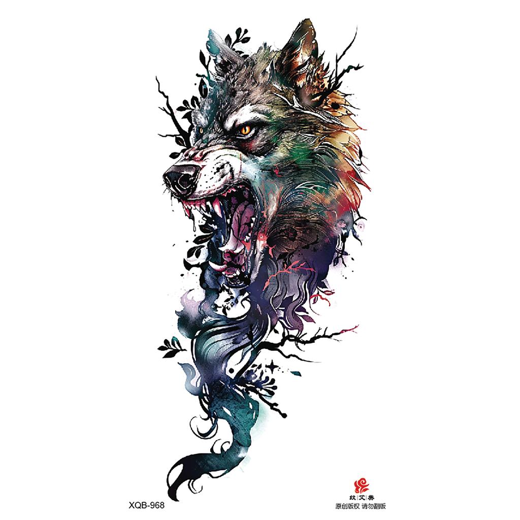 2026 Nuovo Tatuaggio Temporaneo Impermeabile Adesivo Fuoco Foresta Leone Lupo Tigre Flash Tatuaggi Uomo Corona Corpo Braccio Finto Tatuaggio