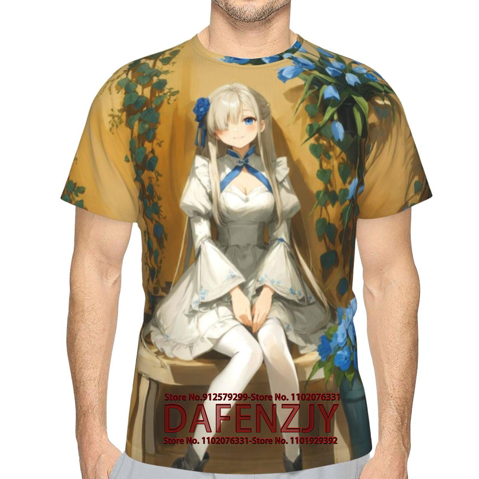 

2024 Аниме Девушки Футболка Для Мужчин 3D Принт Короткие Рукава Топы Футболки Оверсайз Футболка Мужская Одежда Вечеринка Рок Топы L красный